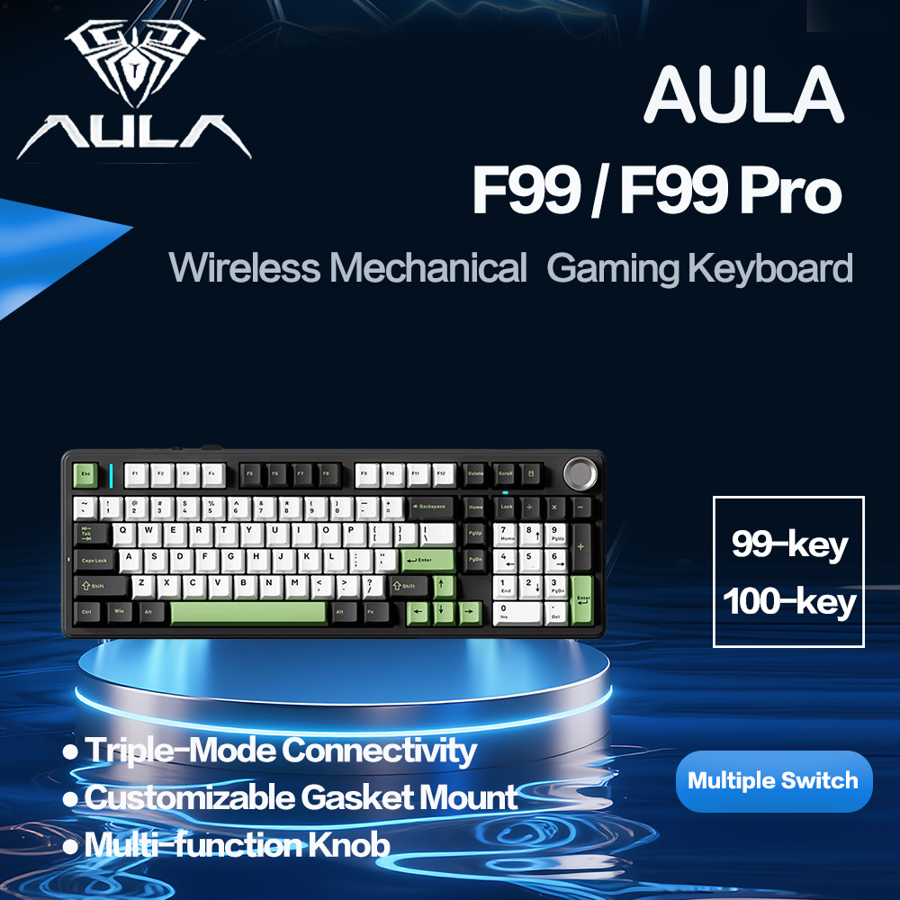 คีย์บอร์ดเกมมิ่ง Aula F99/F99 Pro แบบสามโหมด ปรับแต่งได้เต็มที่ ปุ่มกดแบบ Gasket เปลี่ยนสวิตช์ทั้งแผ