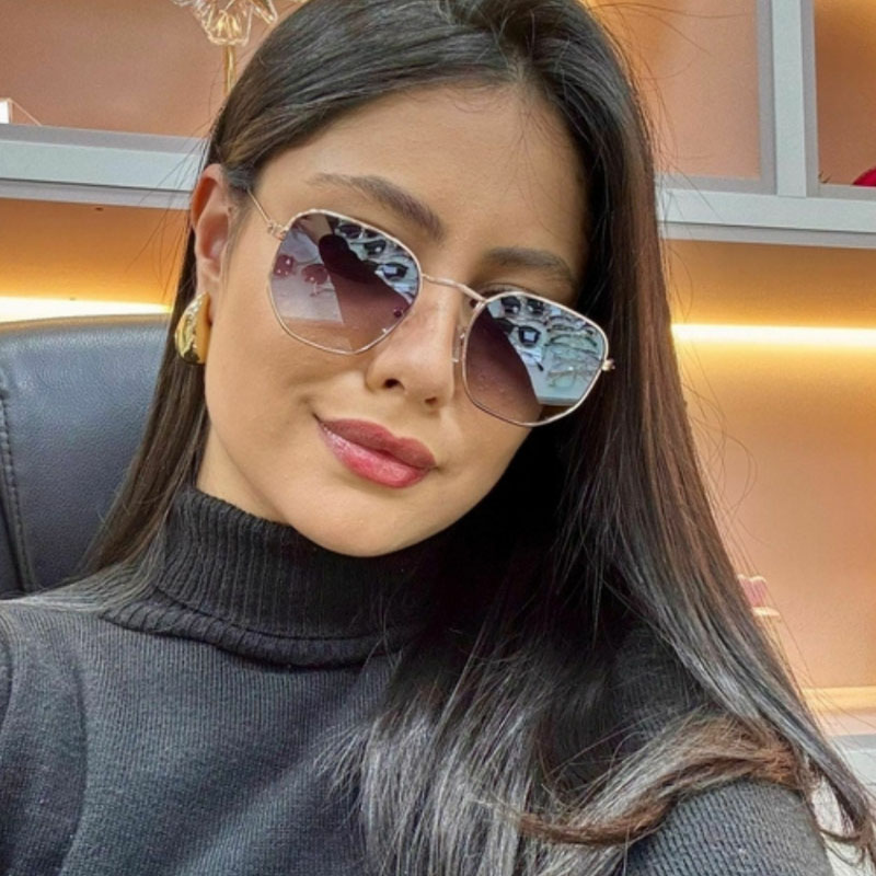 แว่นตากันแดดกรอบโลหะหกเหลี่ยม ยูวี400 แฟชั่นการออกแบบไม่สม่ําเสมอ