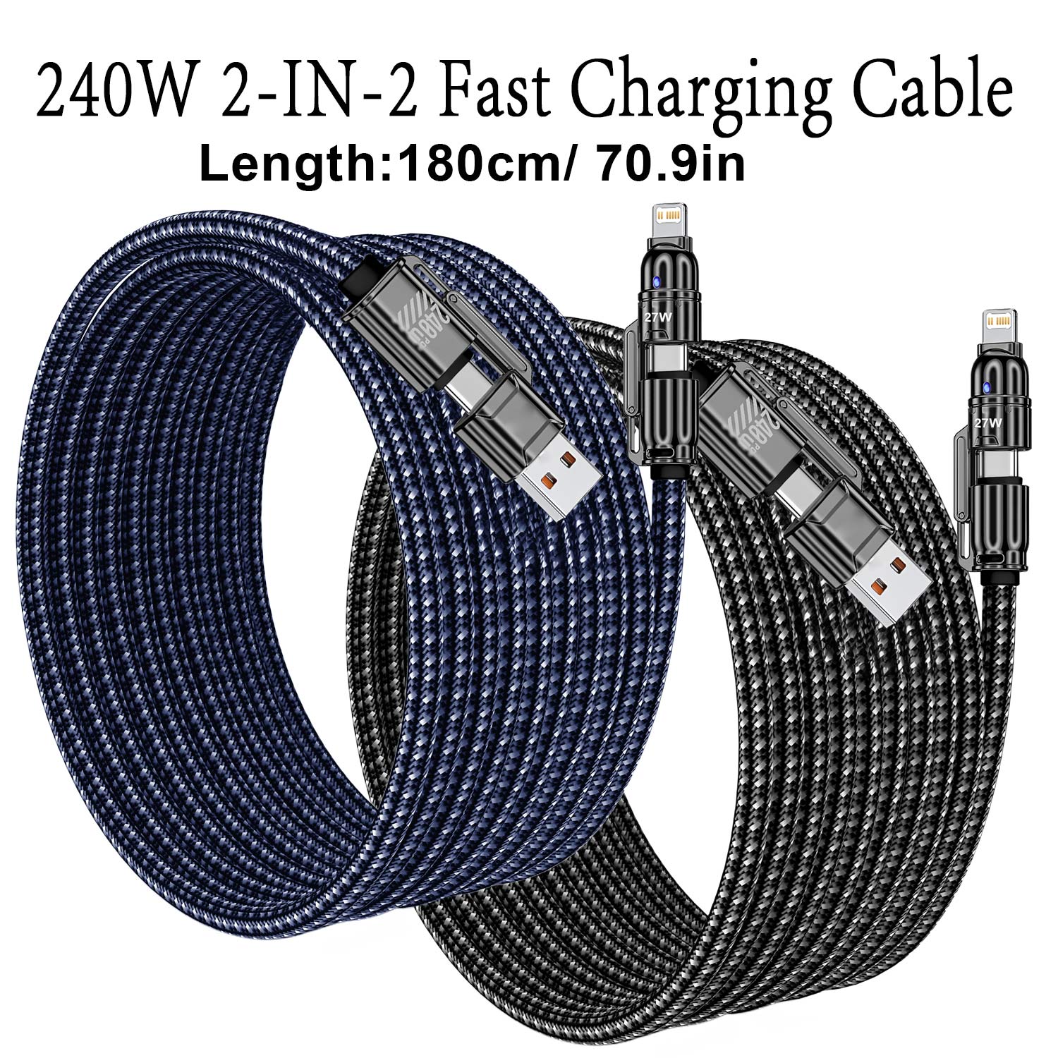 สายชาร์จ 4-in-1 Chubby 240W USB-C ถึง L, USB A/C ถึง C/L รองรับการใช้งานกับ iPhone 17 16 15 14 Pro M