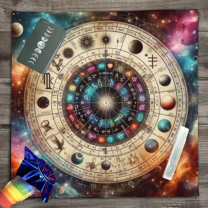 1 PC Magic Tarot แท่นบูชาผ้าสําหรับเทศกาลลึกลับ Cosmic Zodiac และ Planetary สัญลักษณ์ตกแต่ง Spiritua