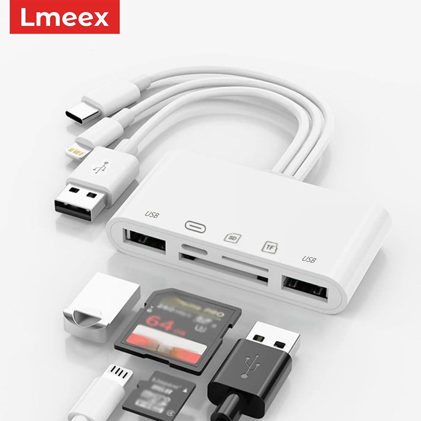 พอร์ต 5-in-1 อ่านการ์ด SD/TF Hub Hub VGA เป็น Type C สําหรับ iPhone, iPad, MacBook อะแดปเตอร์ USB 3.