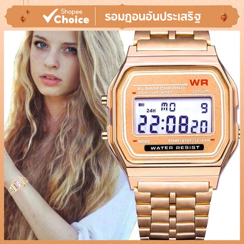 นาฬิกาดิจิตอล LED อินเทรนด์ - WR F91W สายเหล็ก A159 สไตล์ฮาราจูกุอเนกประสงค์แฟชั่น