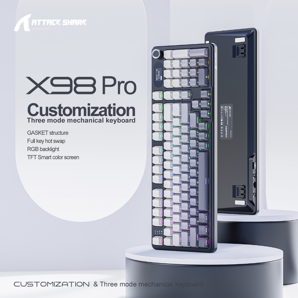 Attack Shark X98 Pro คีย์บอร์ดแมคคานิคอล | ไร้สาย 3 โหมด (BT/2.4G/USB-C) | เมาท์แบบกาสเก็ต | สวิตช์เ