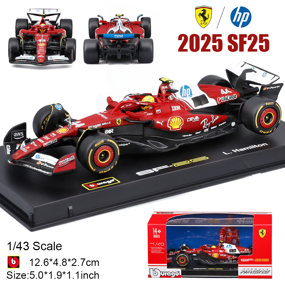 Bburago 1:43 F1 2025 Ferrari SF25 #16 Charles Leclerc #44 Lewis Hamilton โมเดลรถของเล่นหล่อโลหะผสม