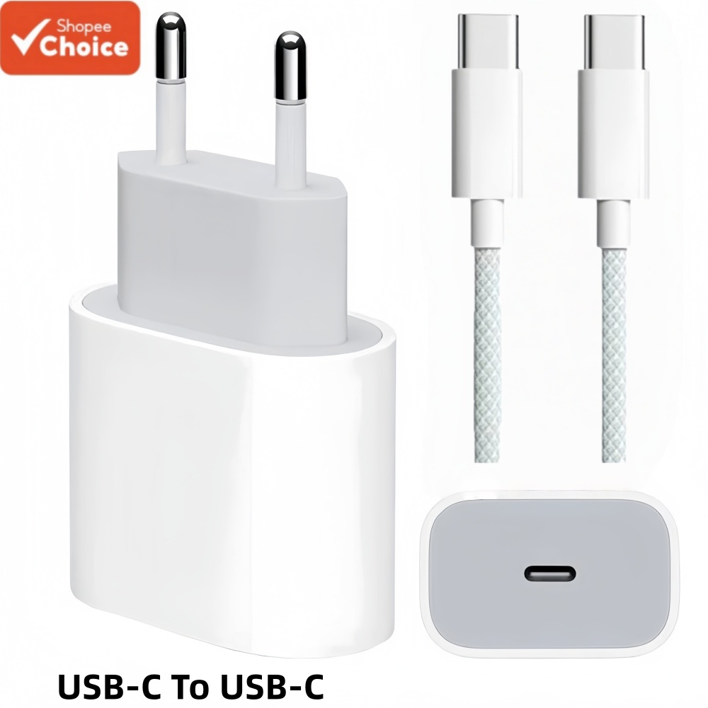 PD 20W Fast Charger พร้อมสายถัก Type-C ถึง USB-C สําหรับ iPhone 16 15 Samsung