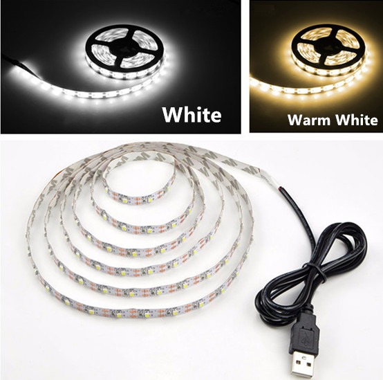 USB 5V แถบ LED สีขาวอบอุ่น 3M – ปลั๊กสีเดียวในเทปยืดหยุ่นสําหรับบ้านห้องนอนไฟแบ็คไลท์ทีวี