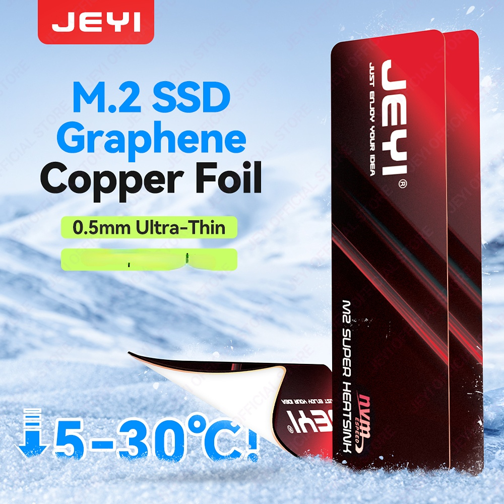 แผ่นระบายความร้อนสําหรับ SSD JEYI Graphene M.2 2280 ทําจากทองแดงฟอยล์ หนา 0.5 มม. ช่วยนําความร้อนได้ดีเยี่ยม รองรับ SSD NVMe/SATA พร้อมจําหน่ายเป็นชุด 2 หรือ 5 ชิ้น