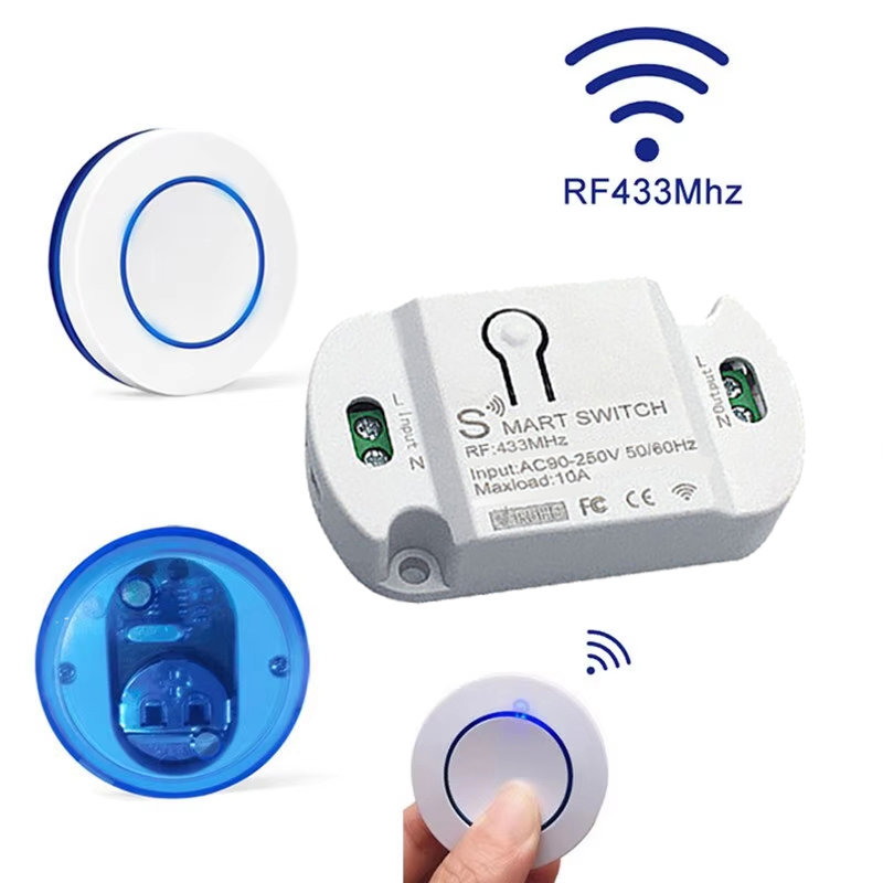 สําหรับหลอดไฟ LED 220V 110V 10A รีเลย์ตัวรับสัญญาณ Mini รอบปุ่มแผงผนัง RF 433MHz รีโมทคอนโทรลไร้สาย Light
