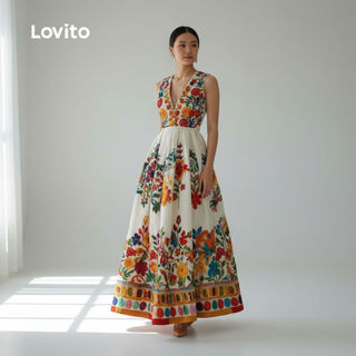 Lovito Boho Women Floral Design Line Spring/Summer Dress L170ED106