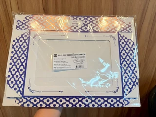 [แพ็ค 20 ใบ] Goodboxpack กล่องเค้กโบราณ ทรงผืนผ้าแบน ลายคราม ขนาด 20 x 28 x5.5 cm.