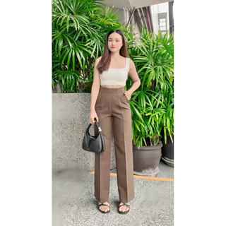 กางเกงขายาว ทรงขากระบอกกลาง ซิปข้าง เอวสูง สำหรับผู้หญิง รุ่น A9 มีให้เลือกหลายสีหลายขนาด