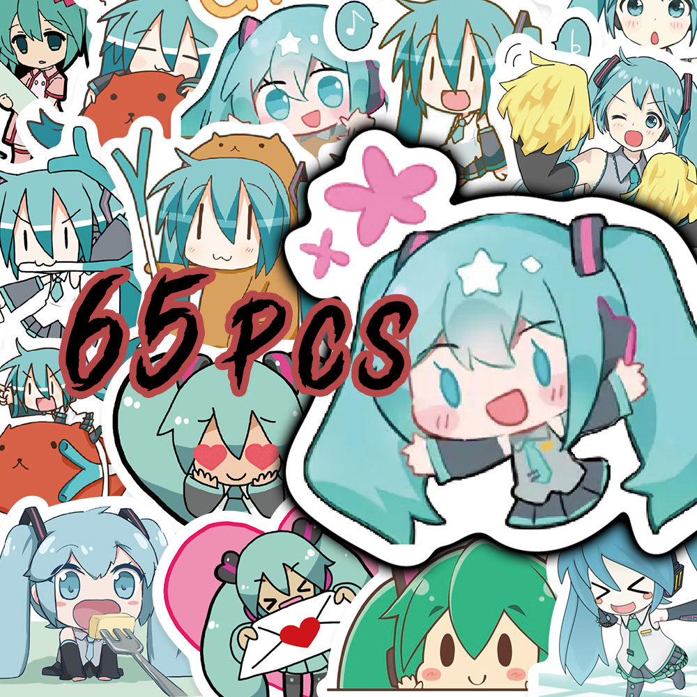 สติ๊กเกอร์อิโมจิ Hatsune Miku, สติ๊กเกอร์น่ารัก 65 ชิ้น, สติ๊กเกอร์โรงเรียนสุนทรียศาสตร์กันน้ําสําหรับโต๊ะหมวกกันน็อค