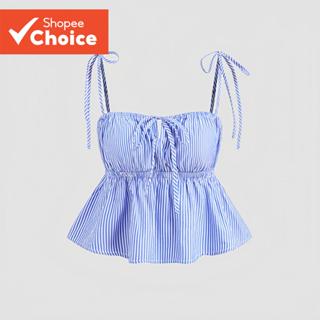 เสื้อกล้ามฤดูร้อนผู้หญิง Lovito ผูกโบว์ลายทาง ลําลอง L120ED4…