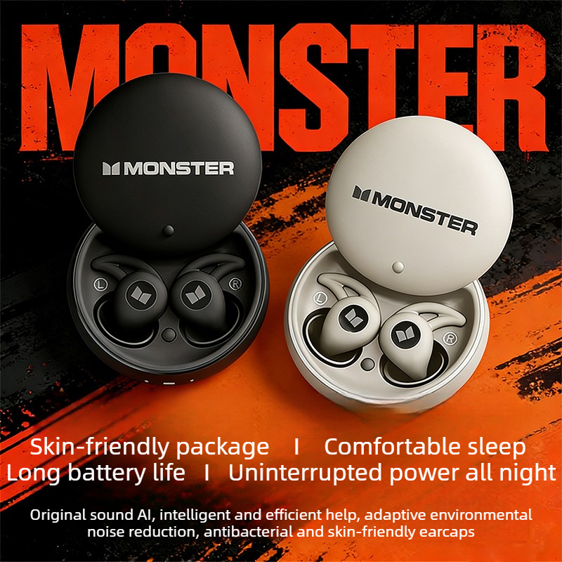 MONSTER GT31 หูฟังไร้สาย Zero-Pressure หูฟังตัดเสียงรบกวน Sleep Aid ชุดหูฟังซิลิโคนอ่อนนุ่ม AI เทคโนโลยีแชทเหมาะสําหรับหูฟังไมโครโฟนเสียง