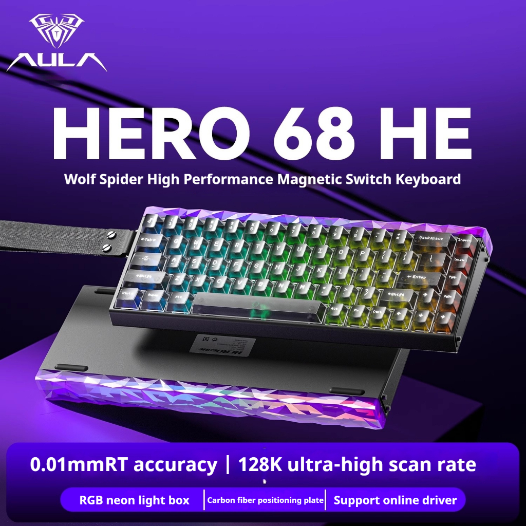 คีย์บอร์ดกลไกปรับแต่งได้ AULA HERO 68HE แบบมีสาย RT สําหรับเล่นเกม ใช้กับแล็ปท็อป มีไฟ RGB 68 ปุ่ม