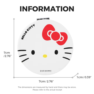 MINISO sanrio hello kitty ซีรีส์คลาสสิก - กระจกพกพาพับสองด้าน สีแดงและชมพู ขนาด 7ซม. × 7ซม. × 1ซม.