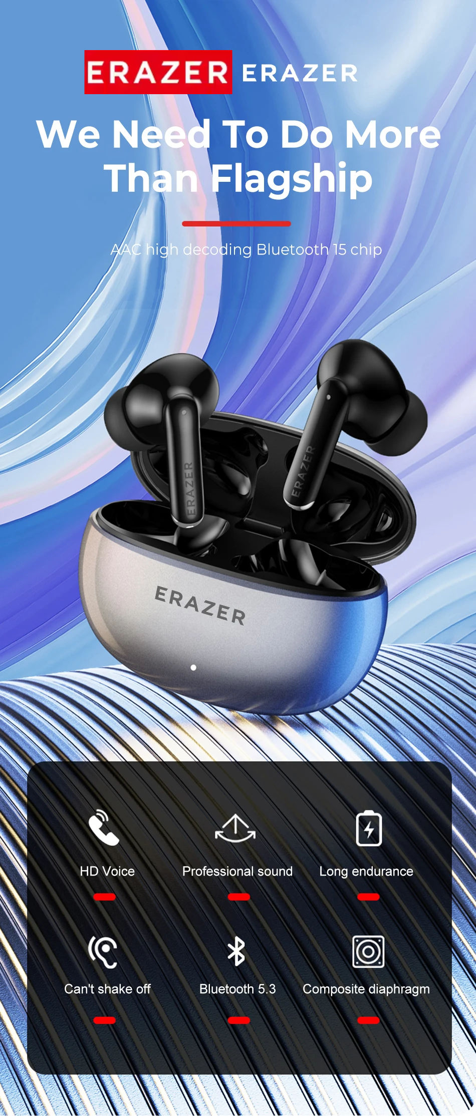 ERAZER XT88Pro หูฟัง TWS หูฟังสเตอริโอลดเสียงรบกวนคู่เบสควบคุมแบบสัมผัสสแตนด์บายยาว 250 mAh ชุดหูฟัง HiFi กันน้ํากีฬาสําหรับเล่นเกมสําหรับสมาร์ทโฟน ราคา ถูกที่สุด ดีลบีเคเค แกลเลอรีภาพที่ 7
