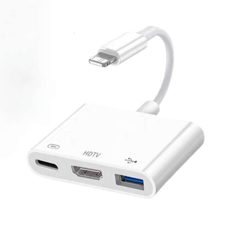 3-in-1 OTG สําหรับ iOS เป็น HDMI HDTV ชาร์จอะแดปเตอร์ USB Audio Video Sync Hub Pro