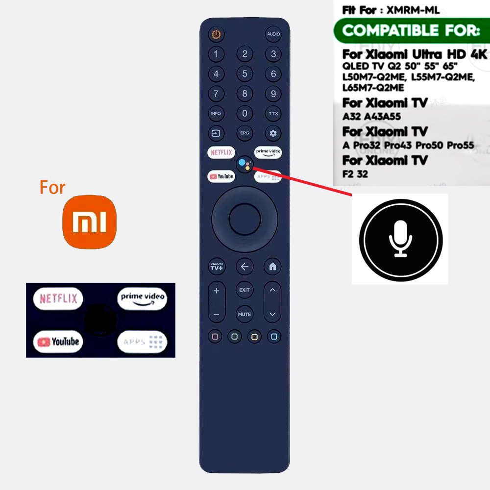 รีโมทสมาร์ททีวีสําหรับ Xiaomi Mi TV Q2 ซีรีส์ ขนาด 55/65 นิ้ว รุ่น XMRM-ML UHD 4K QLED