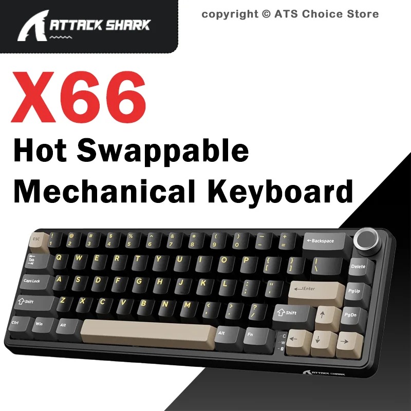 ATTACK SHARK X66 คีย์บอร์ดแบบกลไก 66-Key ปะเก็น Tri-Mode, Hot-Swap RGB, 3000mAh และลูกบิด CNC สําหรับ PC/Mac