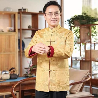 TZ01 Cheongsam เสื้อจีนผู้ชาย แขนยาว สวมใส่ได้สองด้าน สไตล์ย้อนยุค