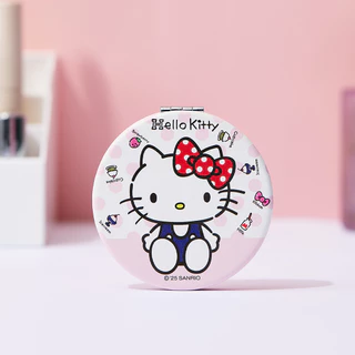 MINISO sanrio hello kitty ซีรีส์คลาสสิก - กระจกพกพาพับสองด้าน สีแดงและชมพู ขนาด 7ซม. × 7ซม. × 1ซม.