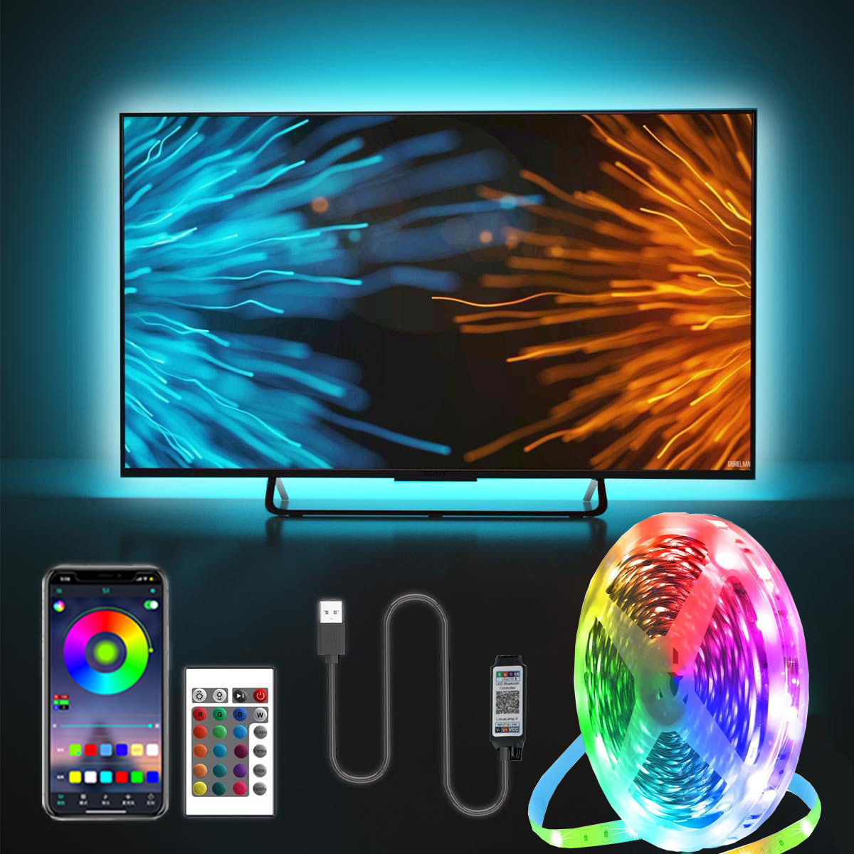 TV Backlight USB Powered LED Strip RGB 5050, สําหรับ 24 60 นิ้ว TV Mirror PC APP Control