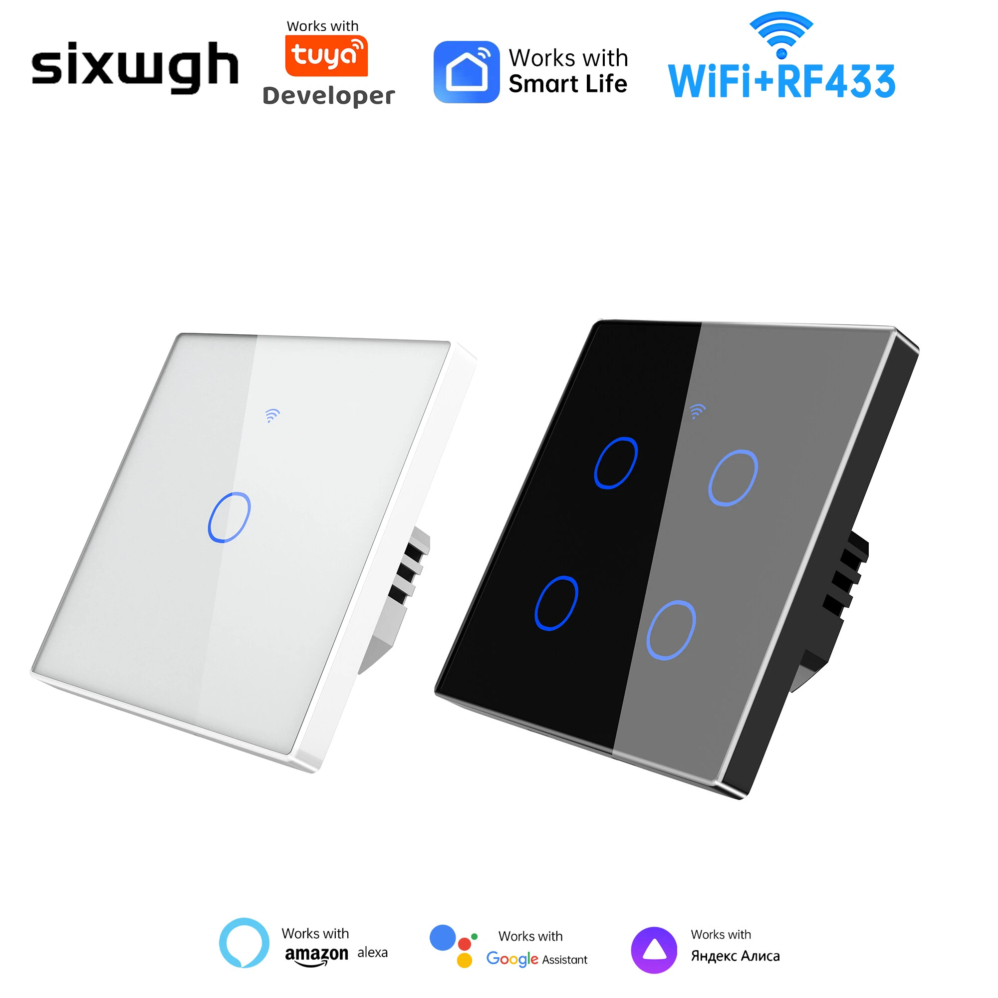 สวิตช์ผนังสัมผัส WiFi ไม่ต้องใช้ Neutral Smart Life APP Alexa RF