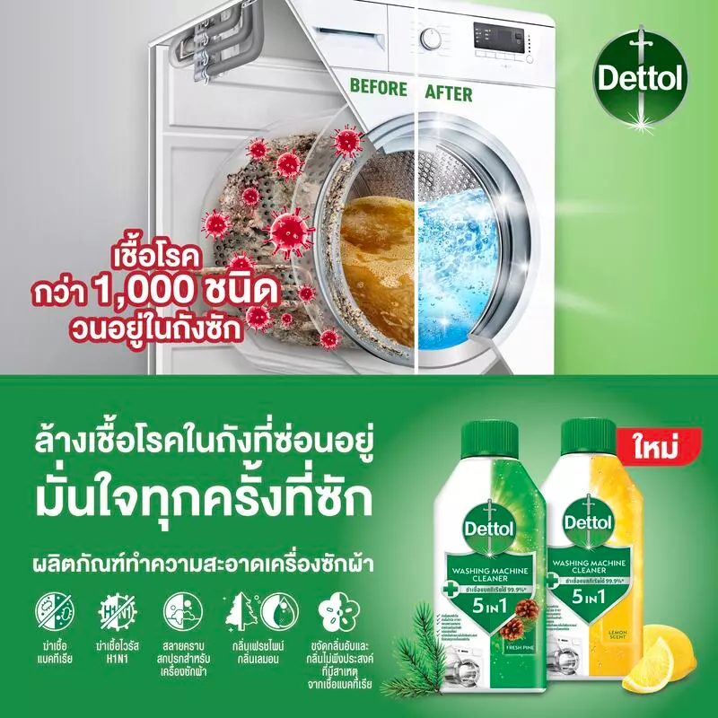 Dettol เดทตอล ผลิตภัณฑ์ทำความสะอาดเครื่องซักผ้า เฟรชไพน์ 250 มล. (แพ็กเกจอยู่ระหว่างการเปลี่ยนแปลง) thumbnail 10