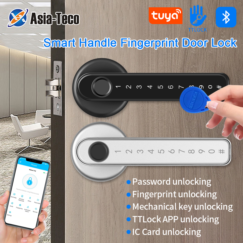 สมาร์ทประตูล็อค Handle ลายนิ้วมือ Key Digital Keypad Entry ล็อคอิเล็กทรอนิกส์สําหรับ Tuya App ควบคุม