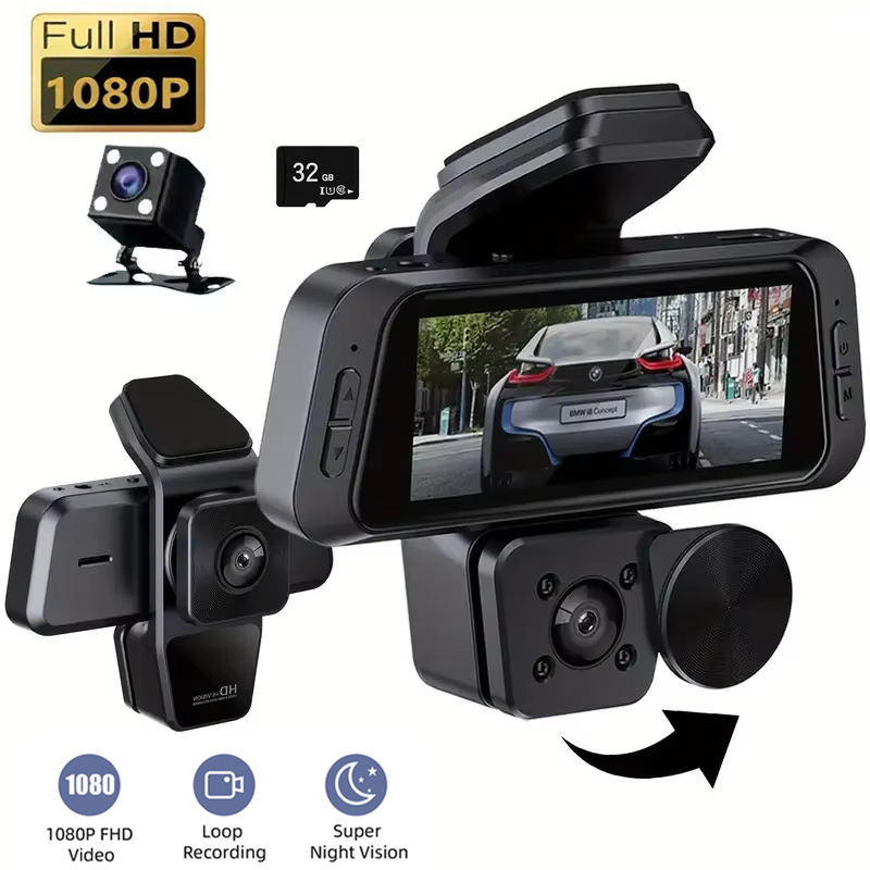 HP 1080P Dash Cam Full HD Triple Recording ด้านหน้าด้านหลังภายในดูพร้อมกัน