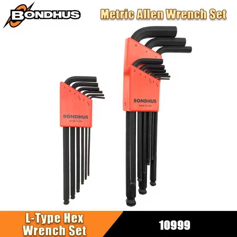 ชุดหนึ่ง BONDHUS ชุดประแจอัลเลนเมตริก, Ball End L-Type Extended Hex ชุดกุญแจสําหรับซ่อมเครื่องมือมือ, 9 ชิ้น 1.5-10 มม.