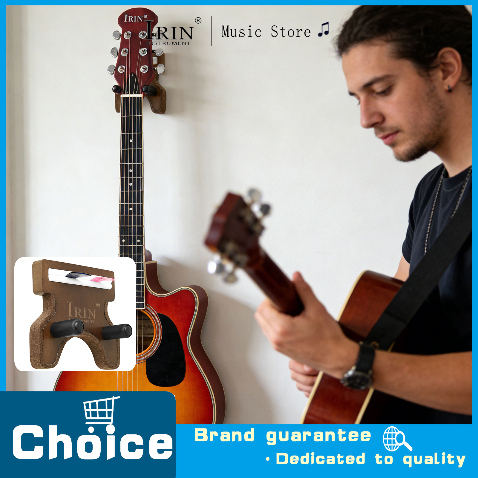 IRIN Guitar Pick Box Bracket 2-in-1, Oak All Wood Durable Bounce Accessories for Guitar/Ukule, Hot S