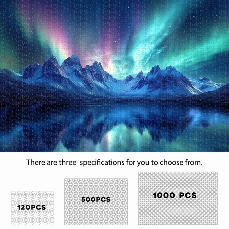 Aurora Over Snowy Peak 12/500/1000 ชิ้นปริศนา: Magical Journey & Lake Reflection, ความยากสูง