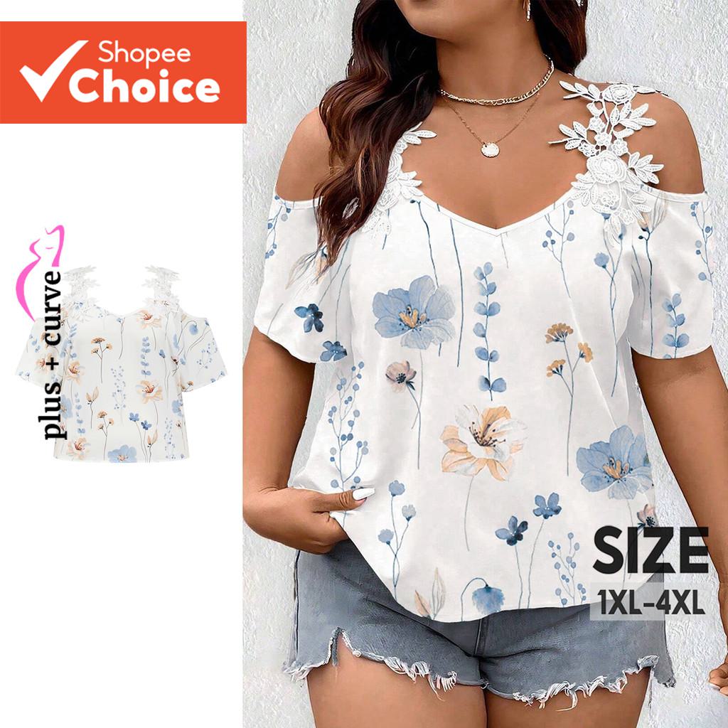 Lovito พลัสไซส์ เสื้อเบลาส์ลายดอกไม้ แขนกุด คอระบาย สไตล์ฤดูร้อน สําหรับผู้หญิง รุ่น LBL18610