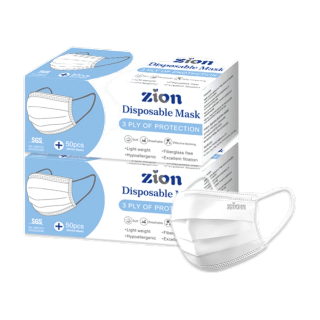 ZION รุ่น Disposable Mask หน้ากากป้องกันฝุ่นละออง 2 กล่อง 100 ชิ้น