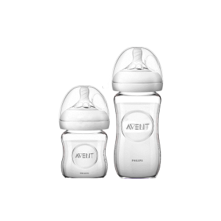 Philips Avent ขวดนมแก้วธรรมชาติ 4 ออนซ์ / 120 มล. หรือ 8 ออนซ์ / 240 มล. (แพ็คเดียว) ผลิตในฝรั่งเศส