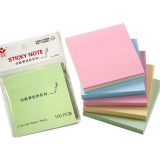 กระดาษโน๊ตมีกาว sticky noteสีพื้น 100 แผ่น ปึก 4 เหลี่ยม 3x3" พร้อมซอง เลือกสีได้ กระดาษโน้ต สำนักงาน เครื่องเขียนโพสอิท