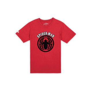 Marvel Men Spider-Man Flock Print T-Shirt Cabonite - เสื้อมาร์เวลผู้ชายพิมพ์กำมะหยี่โลโก้ ลายสไปเดอร์แมน สินค้าลิขสิทธ์แท้100% characters studio