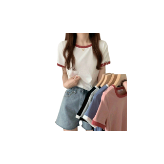 โปรโมชั่น : เสื้อยืดครอปผู้หญิง ขอบสีตัดกับตัวเสื้อ สีทูโทน