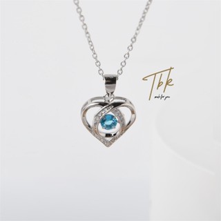 TBK สร้อยคอทองคําขาว แฟชั่น สร้อยคอเงิน เพชร necklace หัวใจ จี้ลูกปัดสีน้ำเงิน สร้อยคอเงิน คนรัก ของขวัญ ไม่ลอกไม่ดํา สําหรับผู้หญิง 1145n