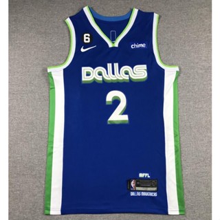 เสื้อกีฬาบาสเก็ตบอล ปักลาย Dallas Mavericks 2 Kyrie Irving สีฟ้า สําหรับผู้ชาย 2023