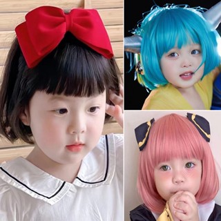 Qi Bangs BOBO วิกผมสั้นตรง สีชมพูอ่อน สีฟ้า สีดํา สําหรับเด็ก คอสเพลย์ ถ่ายภาพ