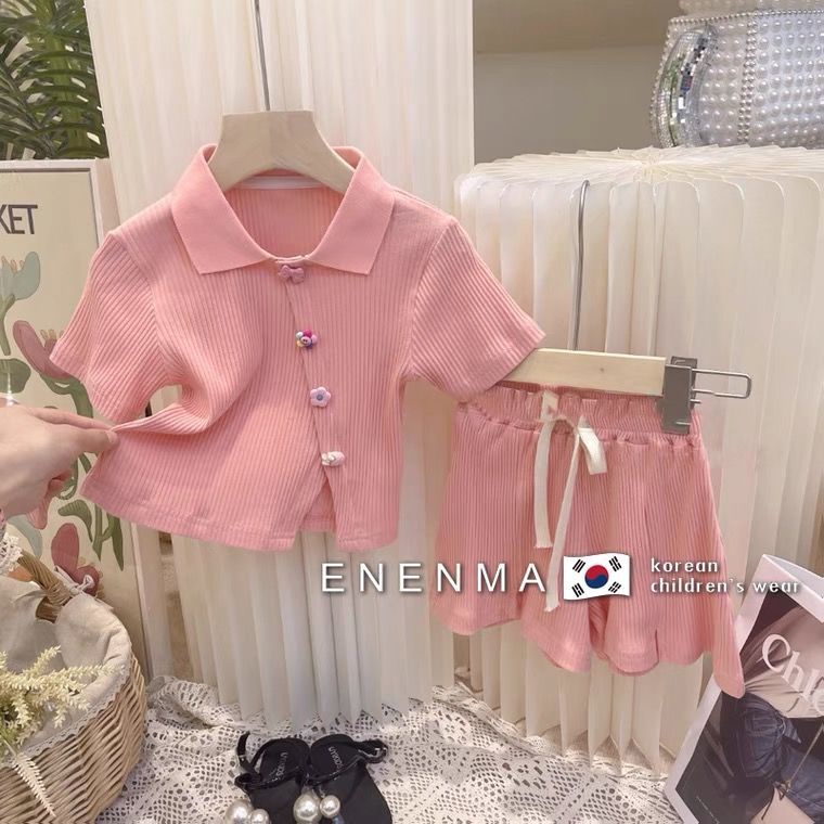 Onekid เสื้อผ้าเด็กเกาหลี 2022 ฤดูร้อนใหม่สไตล์สาวน้อยแฟชั่นชุดกีฬาหญิงเสื้อโปโลกางเกงขาสั้นลำลองชุด 2 ชิ้น