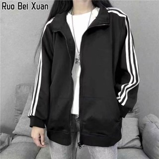 ☎Ruo Bei Xuan เสื้อแจ็คเก็ตสตรีสเวตเตอร์แขนยาวมีซิป