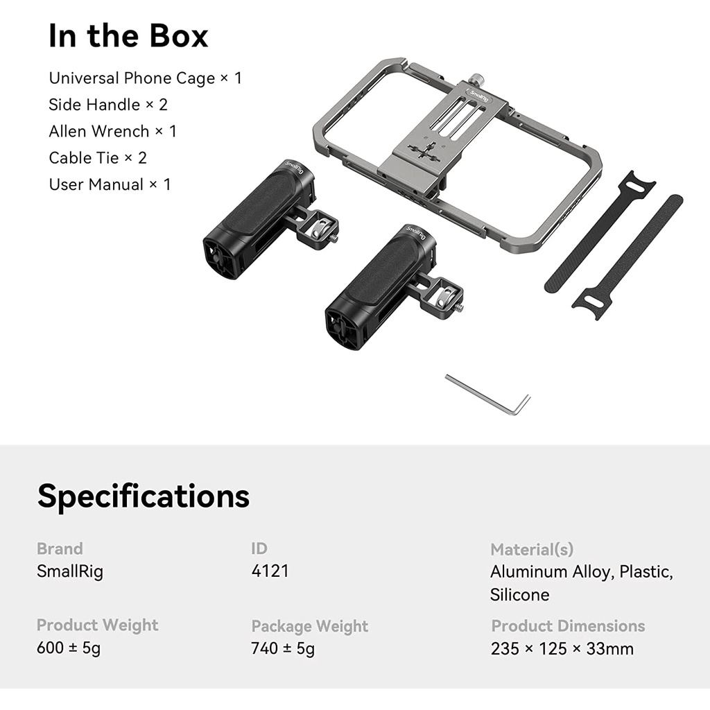 SmallRig Universal Phone Video Rig Kit with Handles, Aluminum Handheld Stabilizer for Live Streaming or Vlogging - 4121