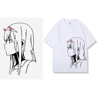 ✟DARLING ZERO TWO ผ้าฝ้ายแขนสั้น 02 เสื้อยืดทีมชาติชายและหญิงอะนิเมะเสื้อยืดสองมิติ