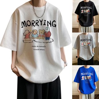 เสื้อยืดแขนสั้นวาฟเฟิล ลายพิมพ์การ์ตูน เสื้อยืดคอกลม เสื้อยืดแขนสั้น เสื้อยืดลายแฟชั่น ใส่ได้ทั้งผู้ชายและผู้หญิง