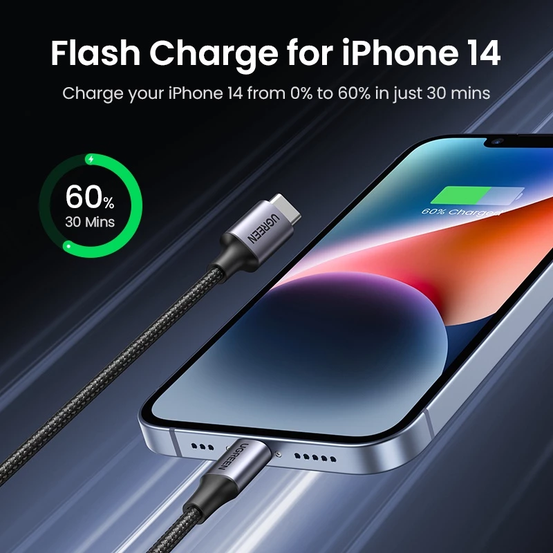 Ugreen 1M 20W PD Fast Charging USB Type C สายเคเบิลข้อมูลสําหรับ iPhone 14/14 Pro/Pro Max X XS XR 8 สําหรับ Macbook iPhone 14 Pro/Pro Max thumbnail 3