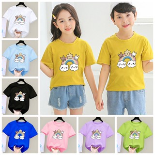 เสื้อยืดเด็กคอกลมแขนสั้นลายการ์ตูนไก่สไตล์ญี่ปุ่น Unisex